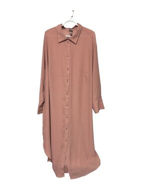 H&M Long Button-Down Shirt Dress in Dusty Rose